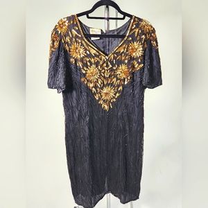 🖤💛 Vintage Stenay Beaded Silk Dress